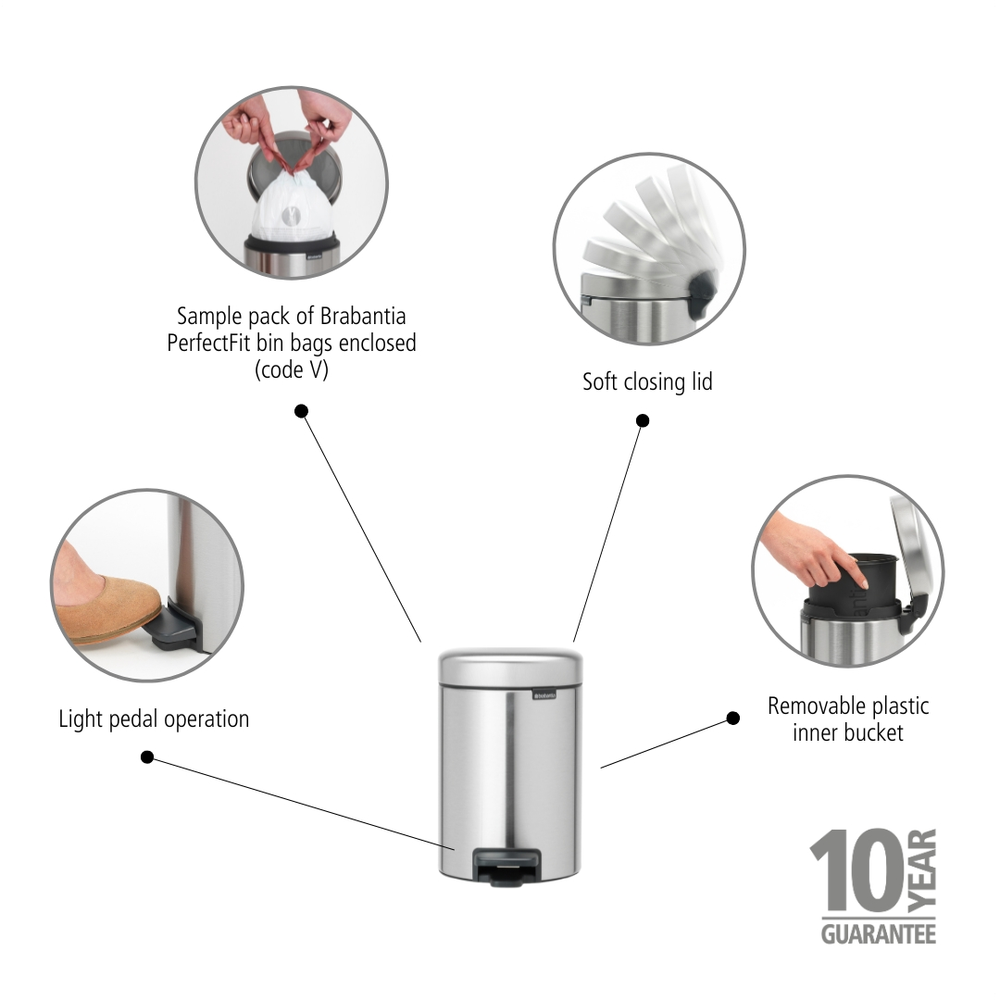 Newicon Pedalspand 3L Matt Steel Fingerp