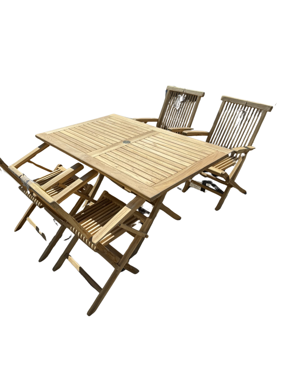 Havemøbelsæt-Houston bord 85x135cm. og 4 stole med armlæn. Classic teak