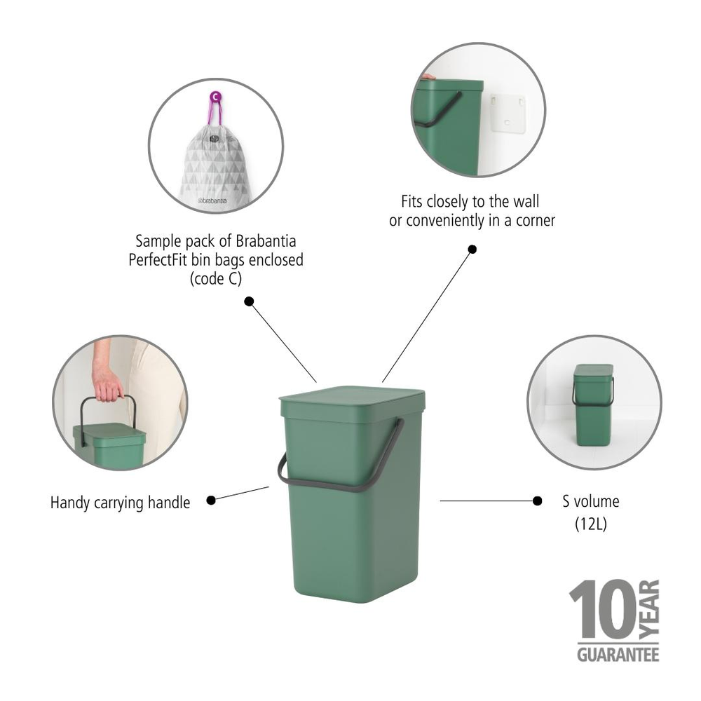 Affaldsspand m/låg sort.kon. 12 ltr. Grøn