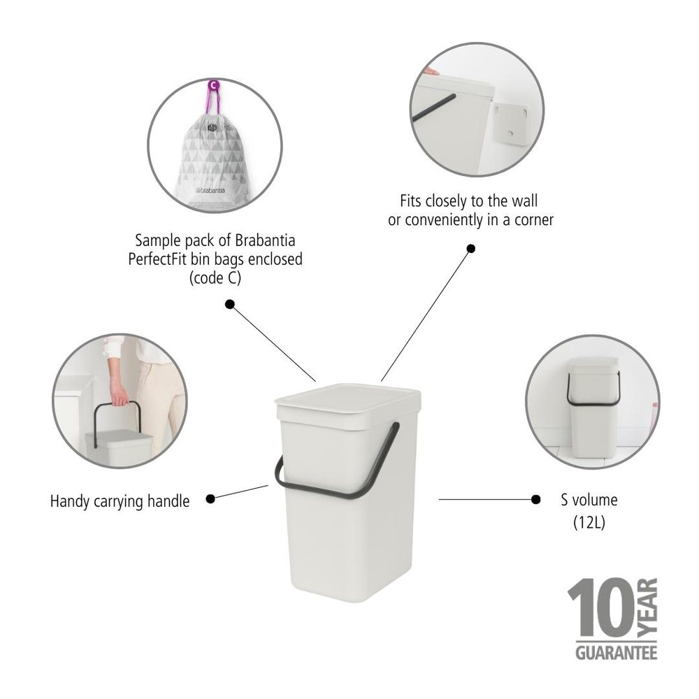 Affaldsspand m/låg sort.kon. 12 ltr. Lys grå