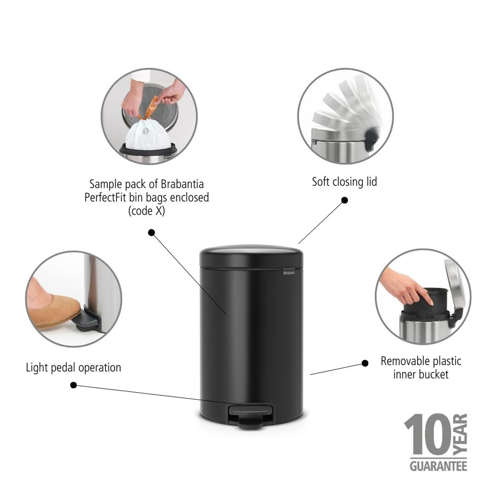 NewIcon Pedalspand 12 L mat sort