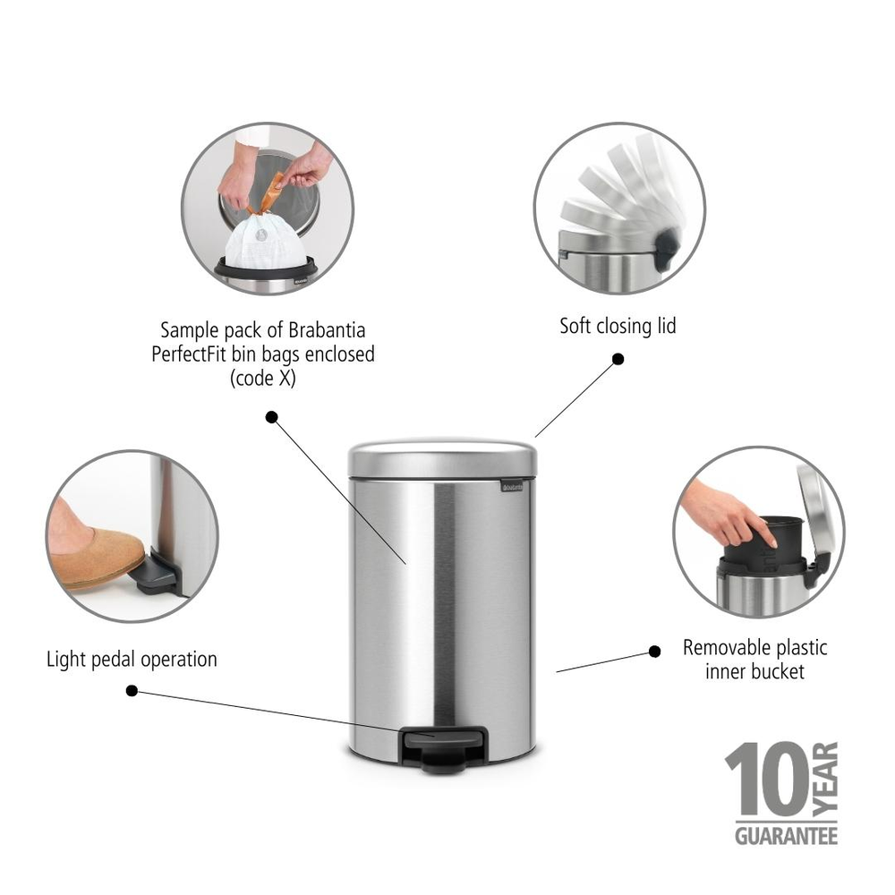NewIcon Pedalspand 12 L mat stål