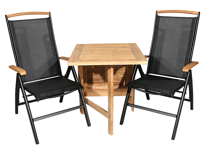 Bella bord 64x75/130 cm + 2 Nyborg positionsstole i aluminium og kerneteak - Altan / cafesæt