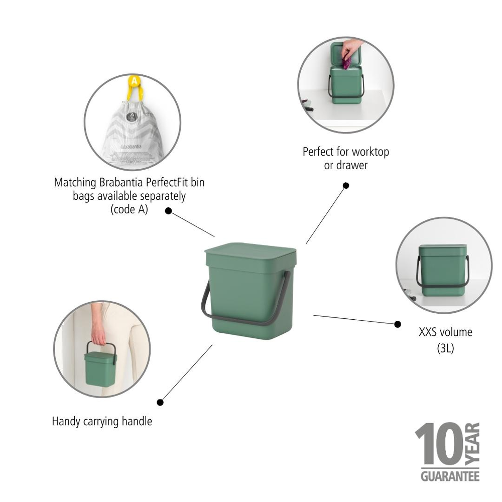 Affaldsspand m/låg sort.kon. 3 liter Grøn