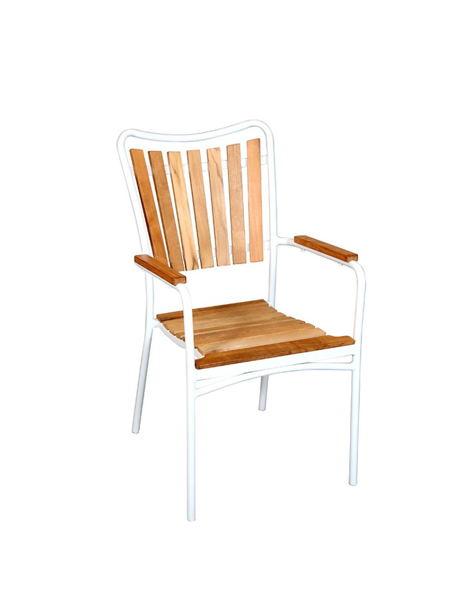 Home havestol i hvid aluminium og teak