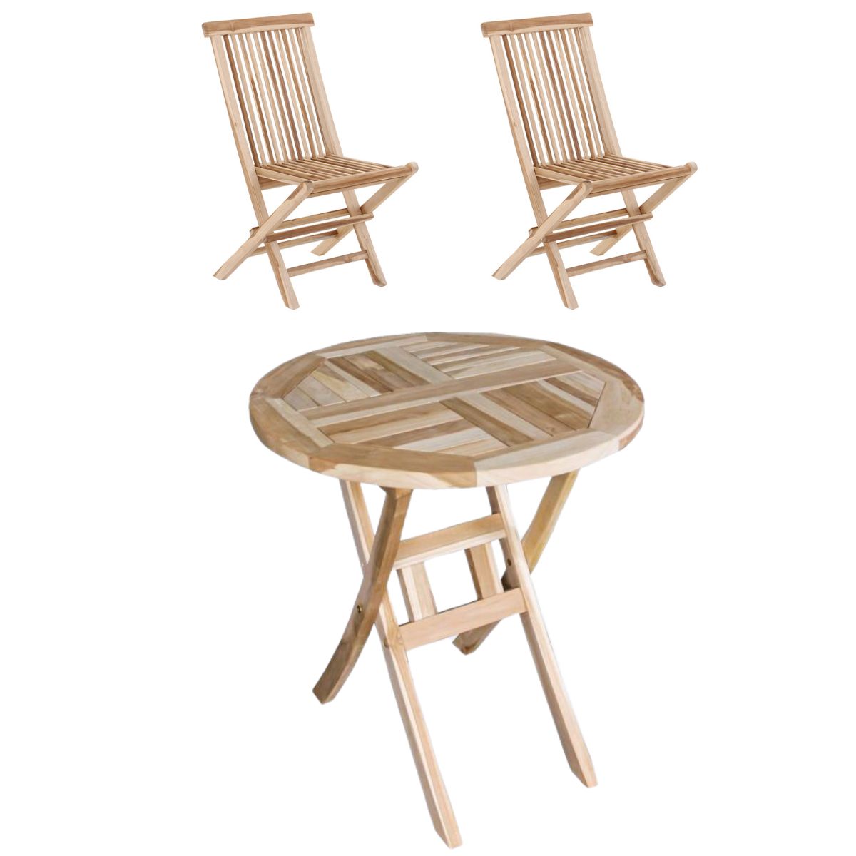 Cafésæt Houston - bord Ø 60 cm. og 2 foldestole - teak