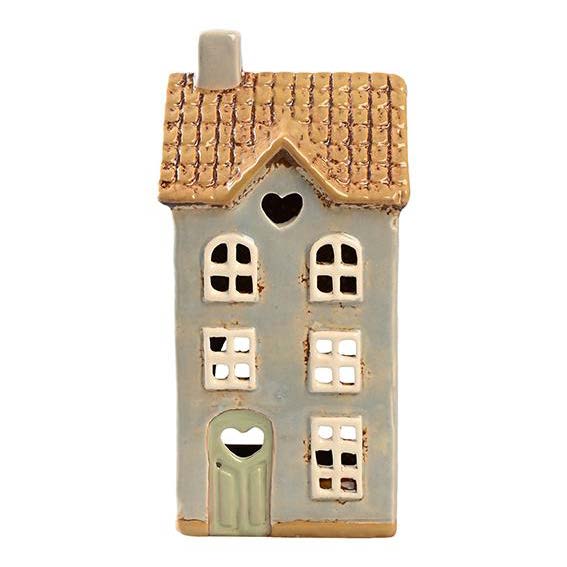 Lyshus keramik H15xB8xD7cm. gråblå