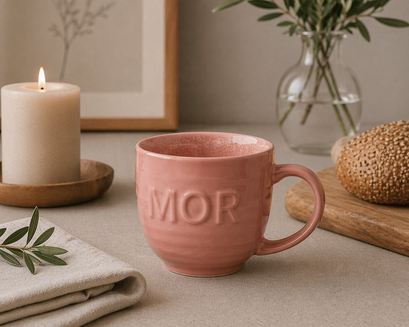 Krus med hank Ø 10/H 9 cm. stentøj MOR rosa