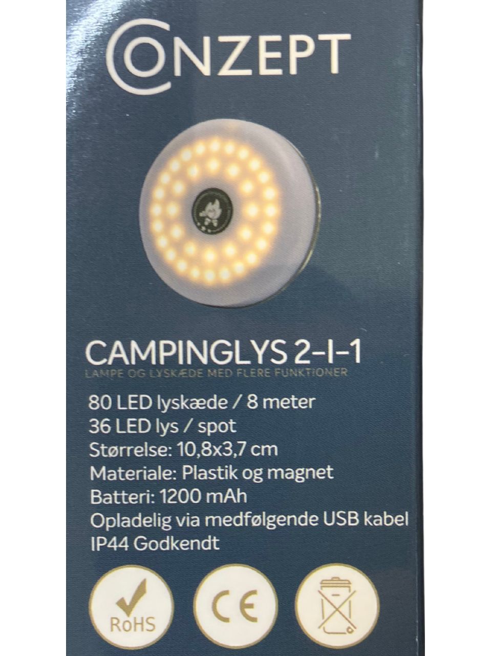 Conzept Campinglyskæde opladelig flere funktioner - kan rulles ud
