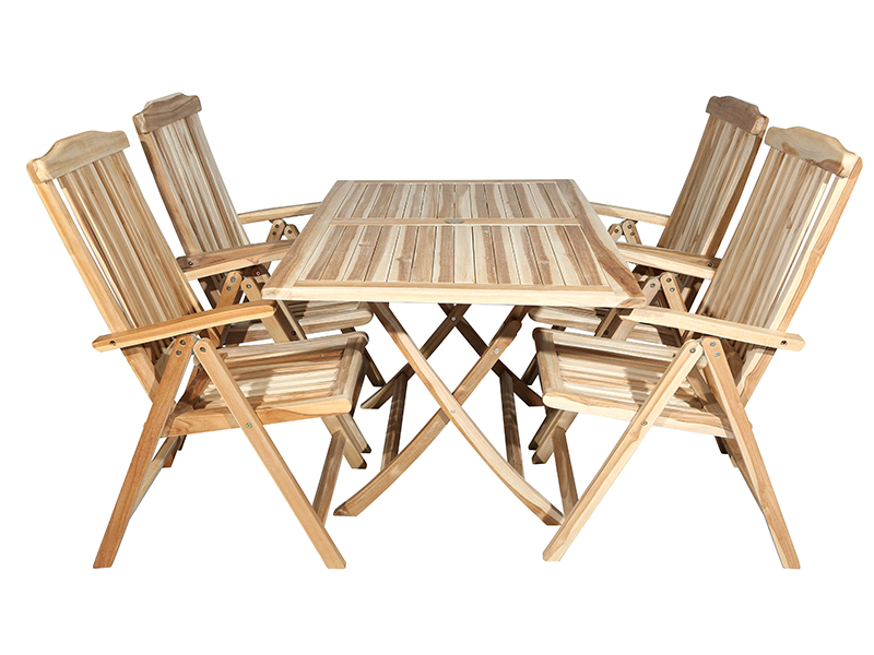 Havemøbelsæt Houston - foldbart havebord 135x85 cm. og 4 positionsstole i teak