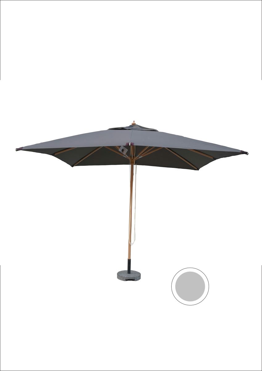 Cannes parasol i træ med olefindug 3x3 m. - grå NR 146