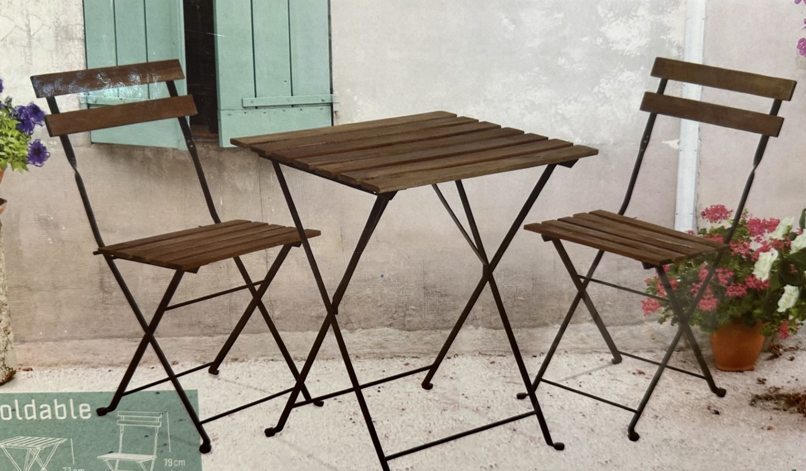 Cafésæt - Bistro i sort metal og akacietræ