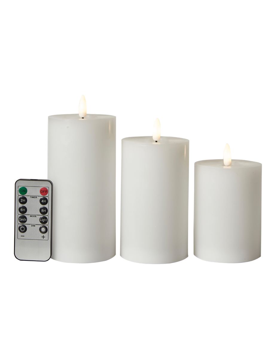 Conzept LED bloklys sæt Ø7,5x10/12,5/15 cm. Hvid