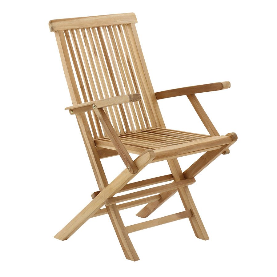 Houston bord Ø90 cm + 4 Houston foldestol med armlæn i classic teak - Havemøbelsæt