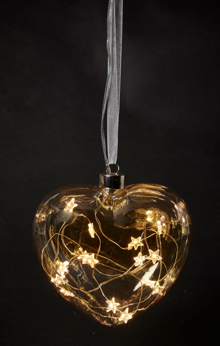 Hjerte til ophæng med stjerner 15 LED 15x5,8 cm. Glas