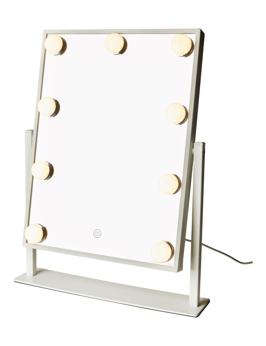 Make up spejl med 9 pærer hvid