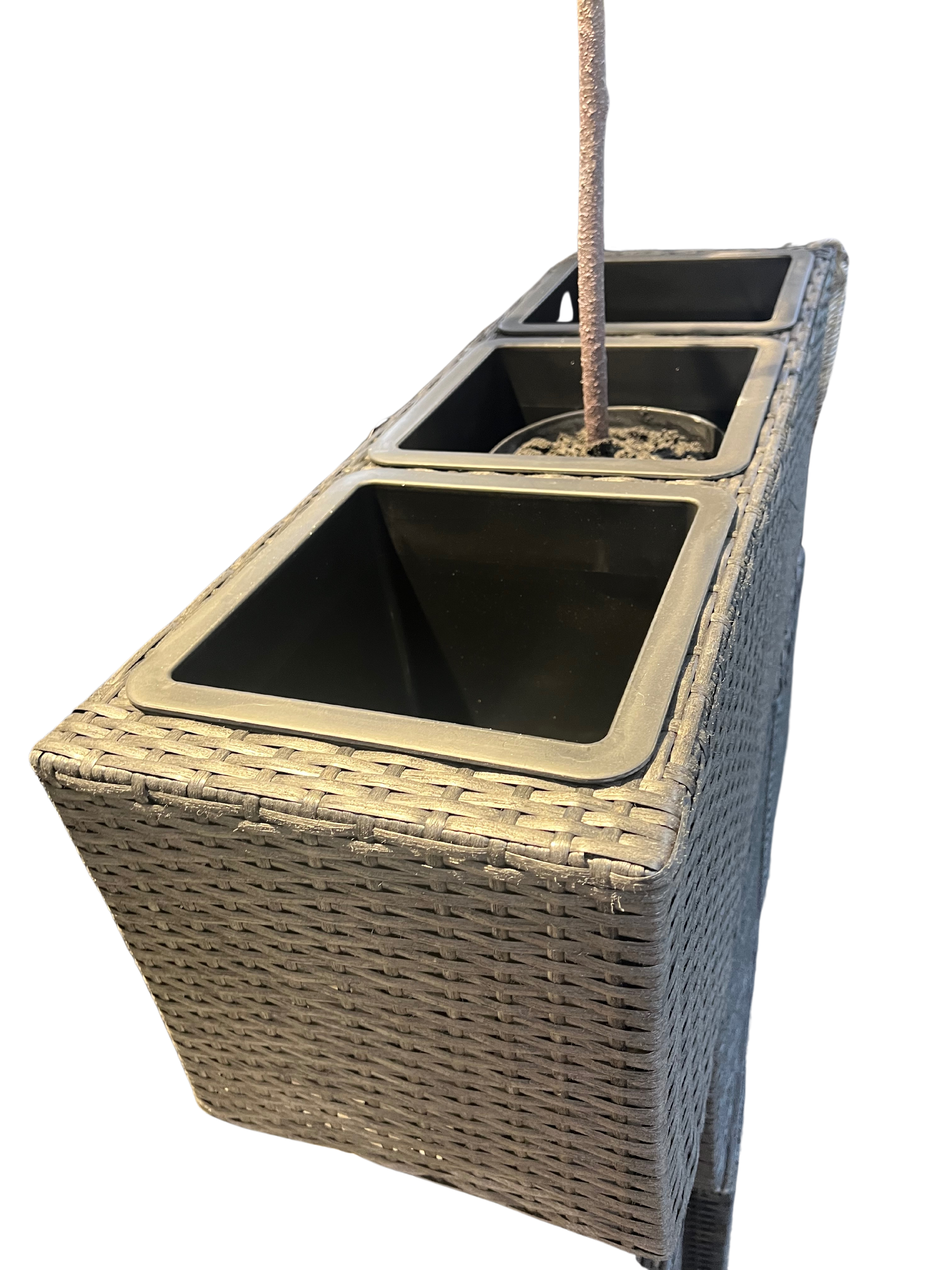 Plantekasse med 3 skjulere polyrattan flet 84x28x29 cm sort