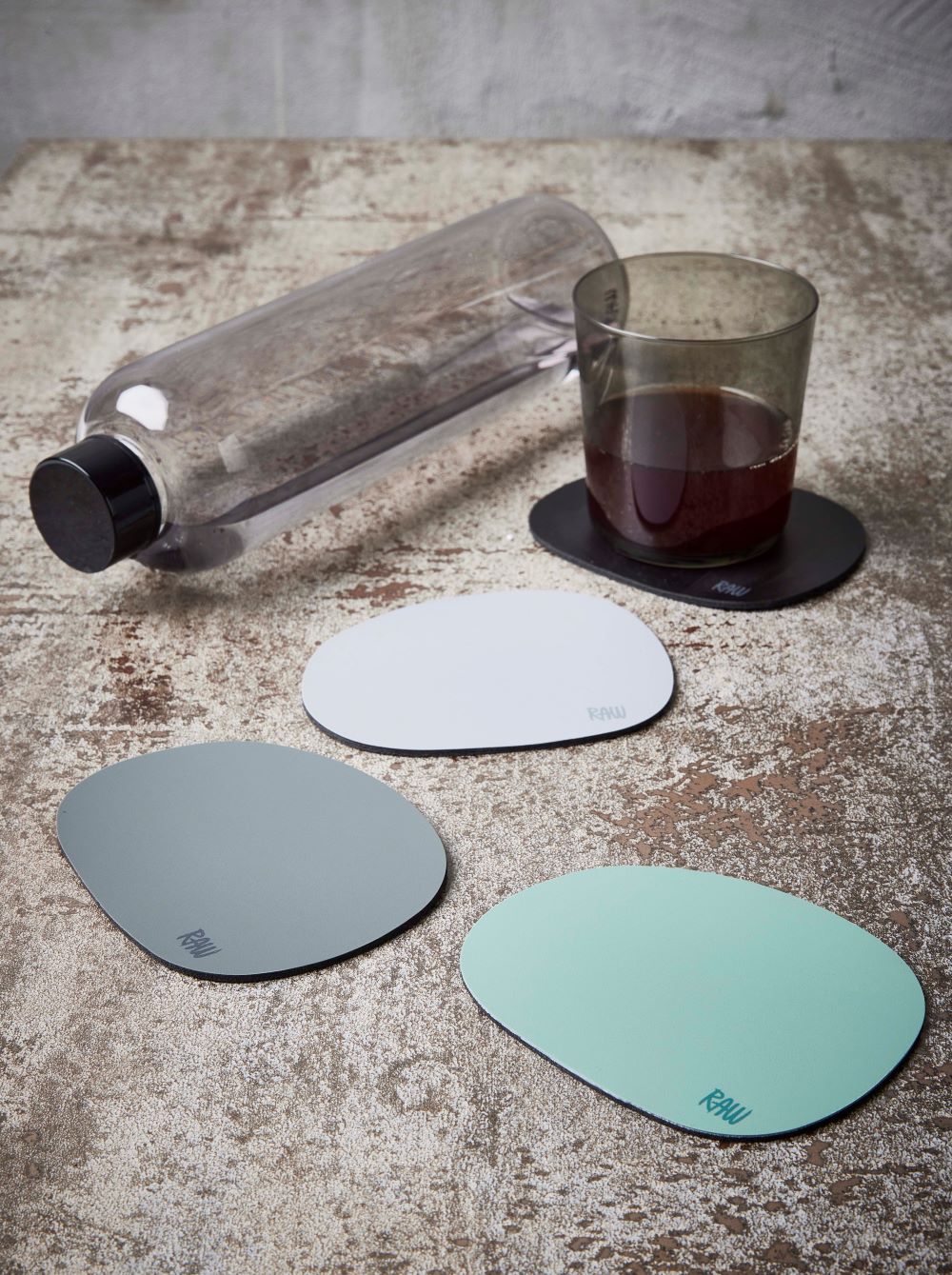 Raw coaster silikone 12,2x10 cm 6 stk. lys grå