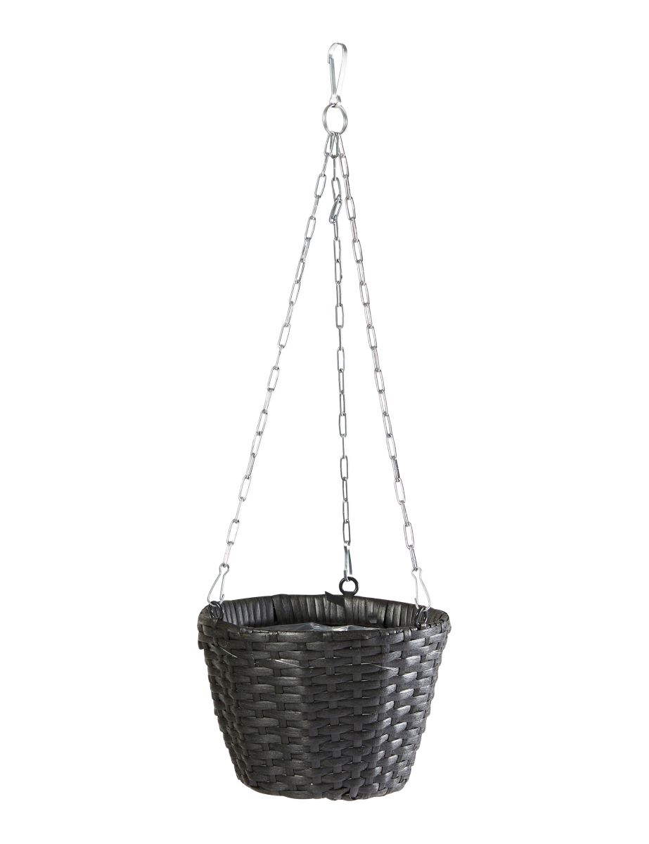 Hængeampel polyrattan flet sort 19x16 cm