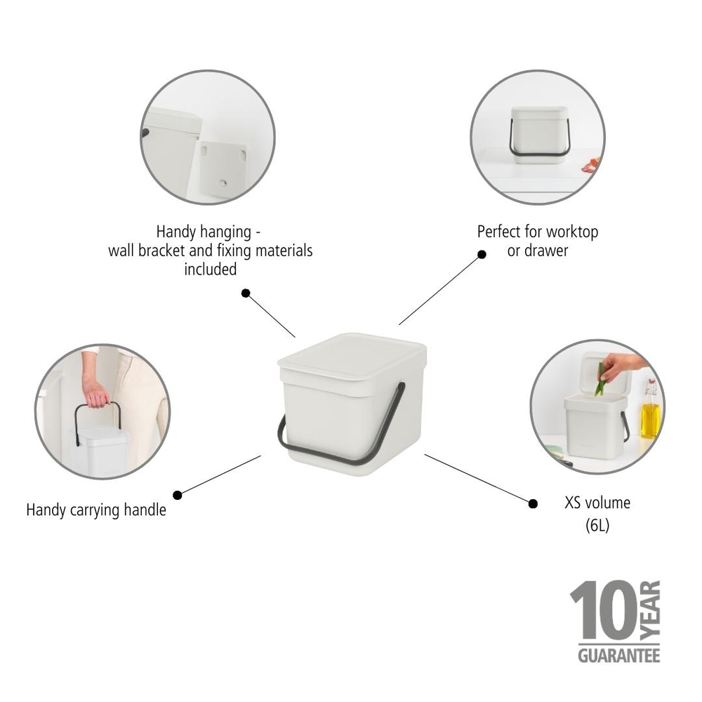 Affaldsspand m/låg sort.kon. 6 ltr. Lys grå