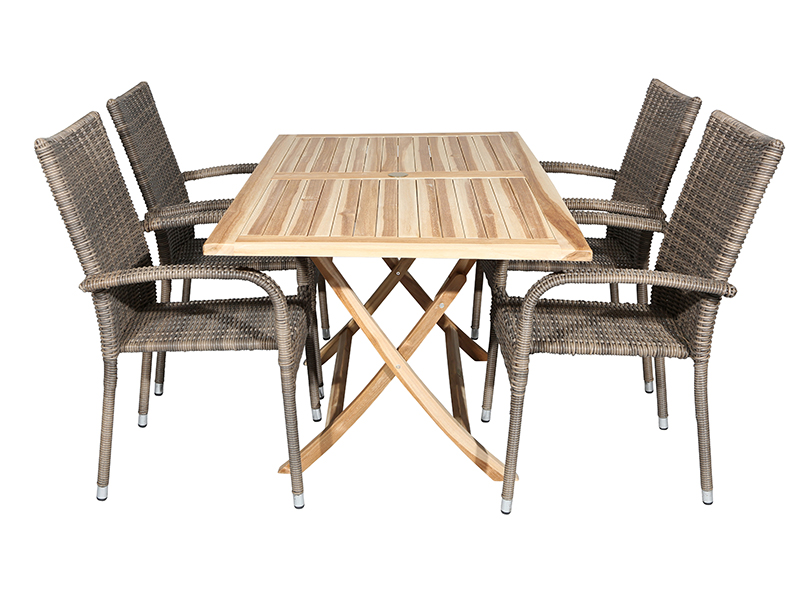 Havemøbelsæt - Houston foldbart bord 135x85 cm. og 4 David stabelbare stole i flet