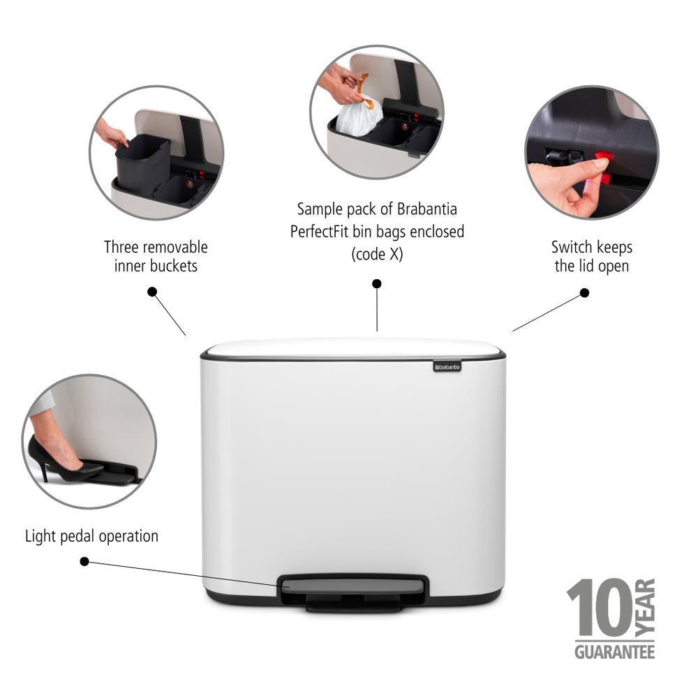 BO Pedalspand 3 x 11 ltr Hvid