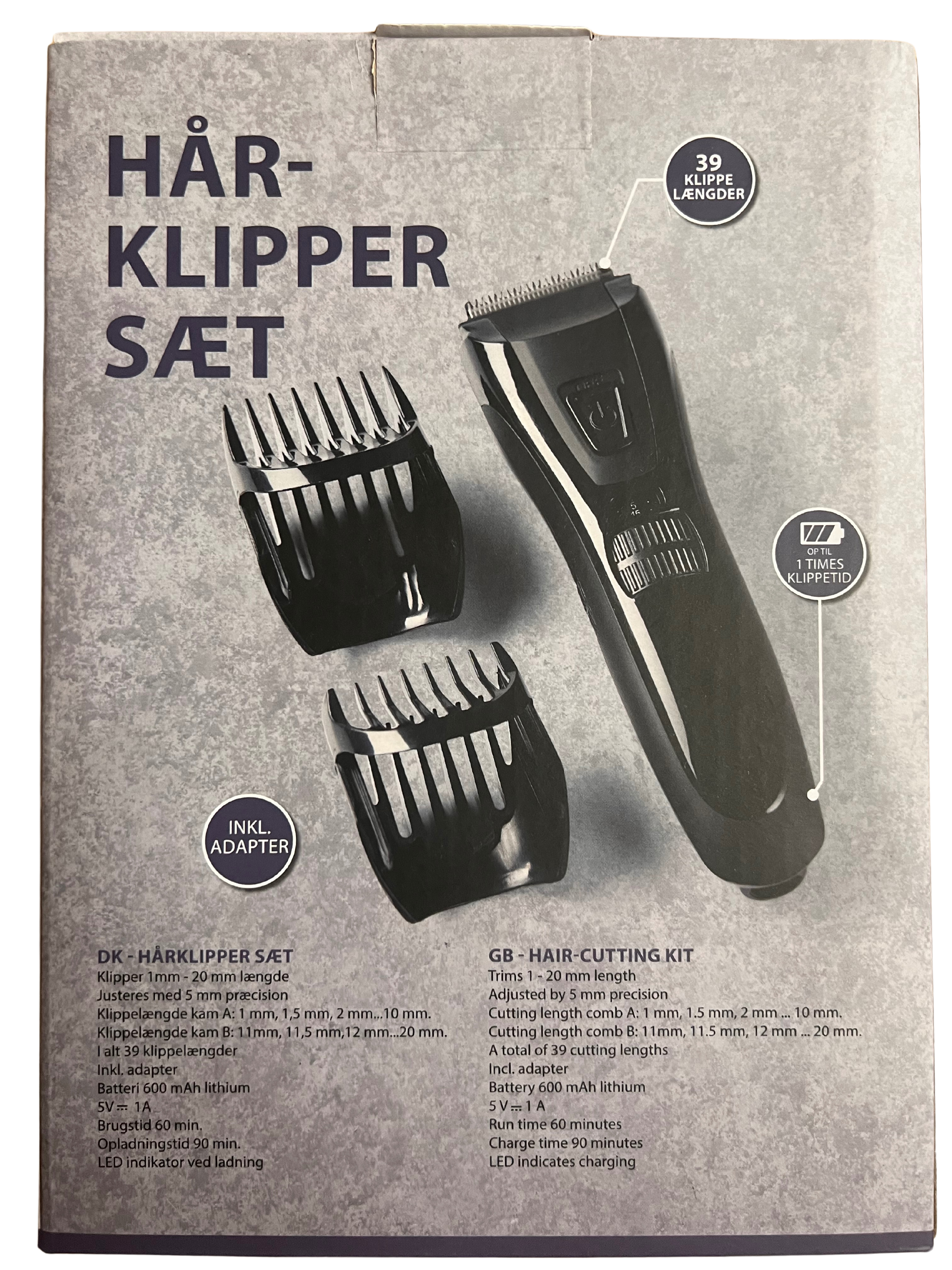 Hårklipper Sæt 5V Akku Li-Ion