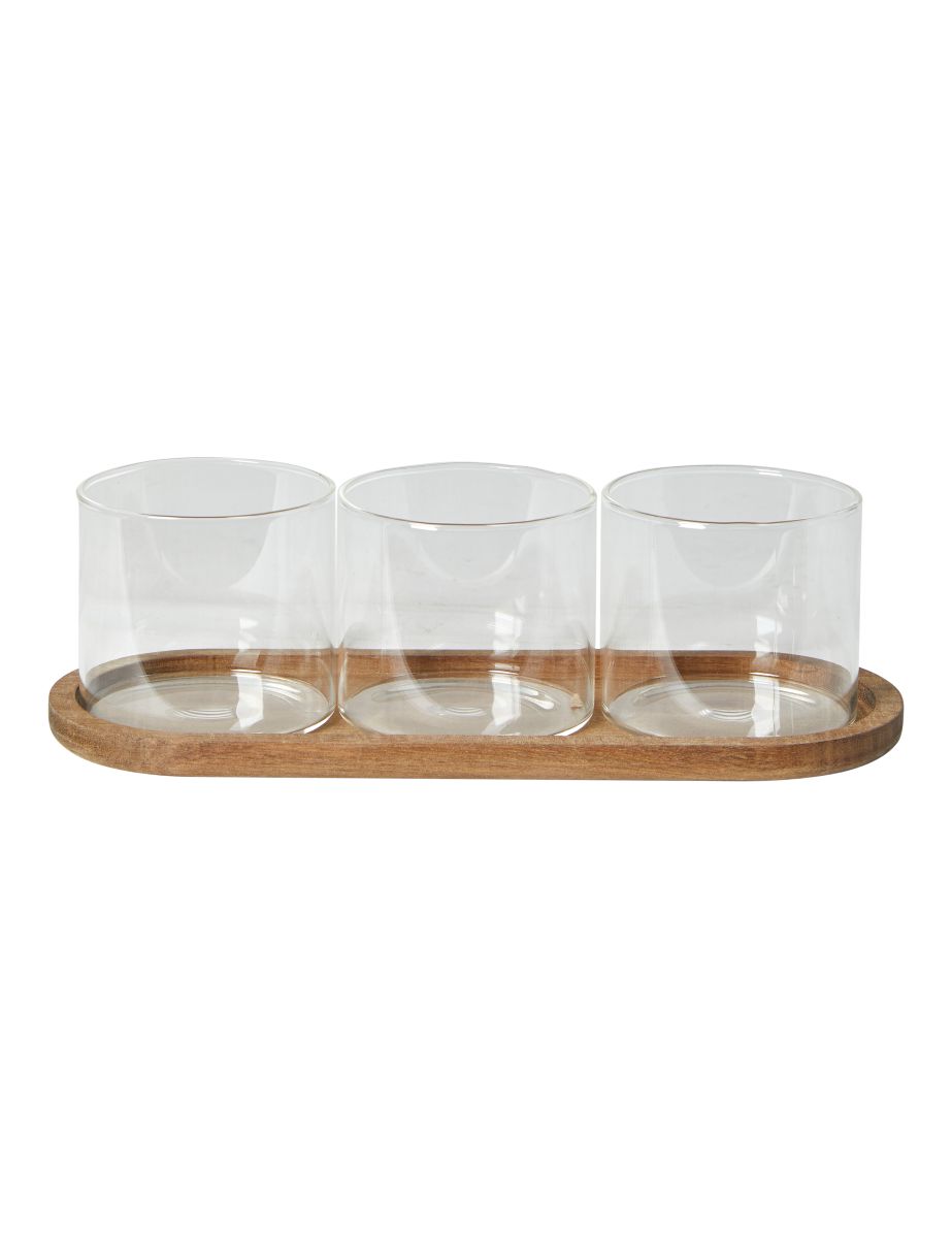 Akacie fad med 3 glas skåle