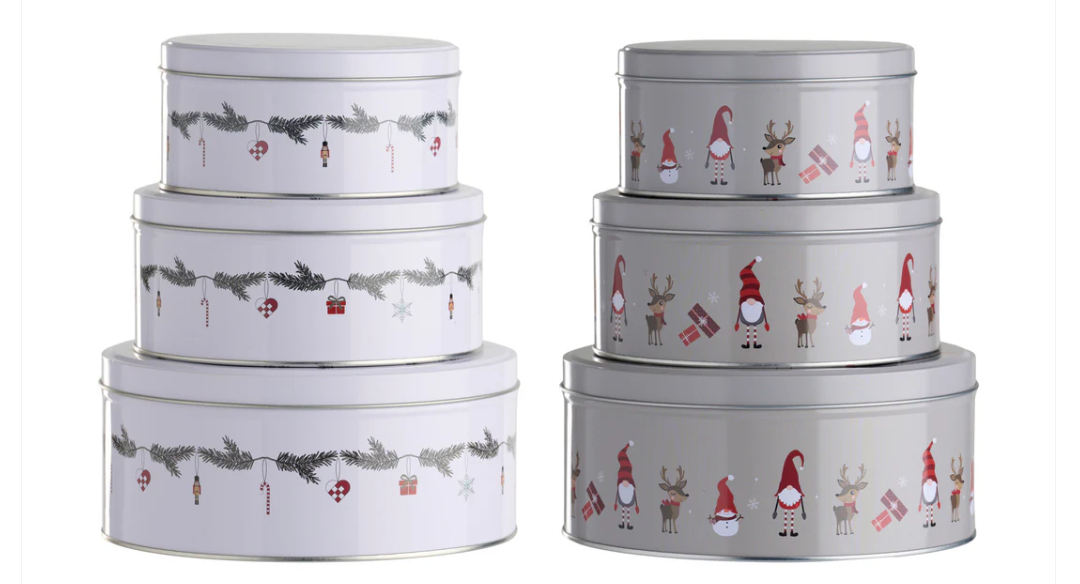 Kagedåsesæt med 3 stk. assorteret hvid/grå