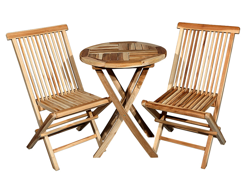 Cafésæt Houston - bord Ø 60 cm. og 2 foldestole - teak