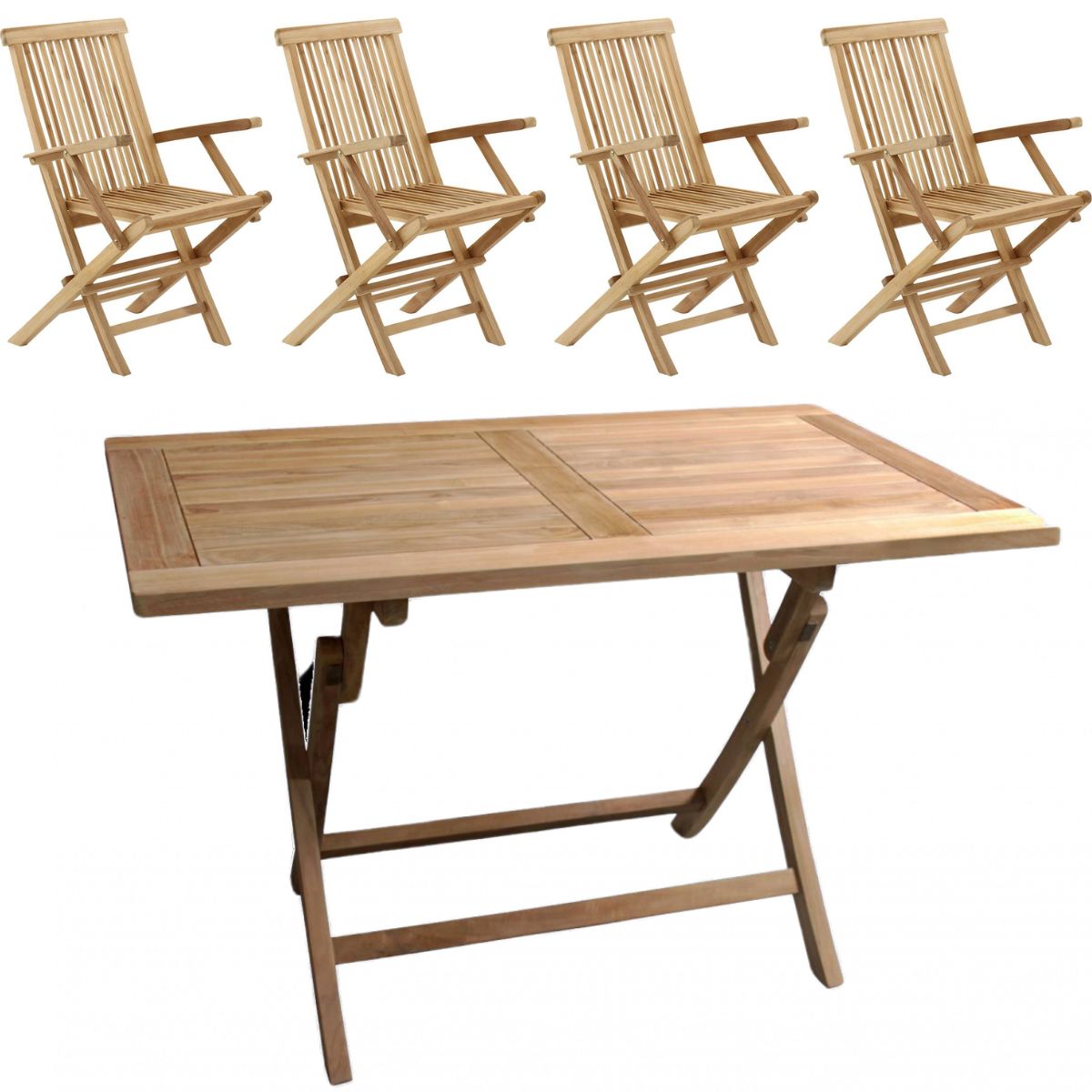Havemøbelsæt-Houston bord 85x135cm. og 4 stole med armlæn. Classic teak