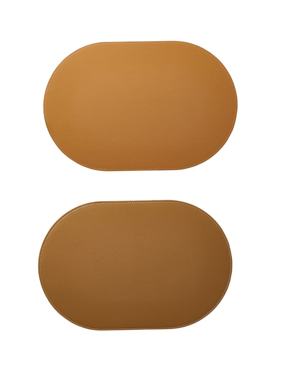 Da'core Dækkeserviet oval PU fake læder latte/camel vendbar