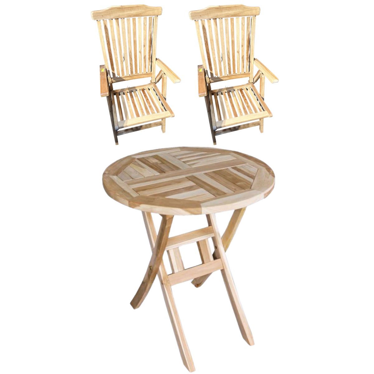 Cafésæt Houston - bord Ø 60 cm. og 2 positionsstole - teak