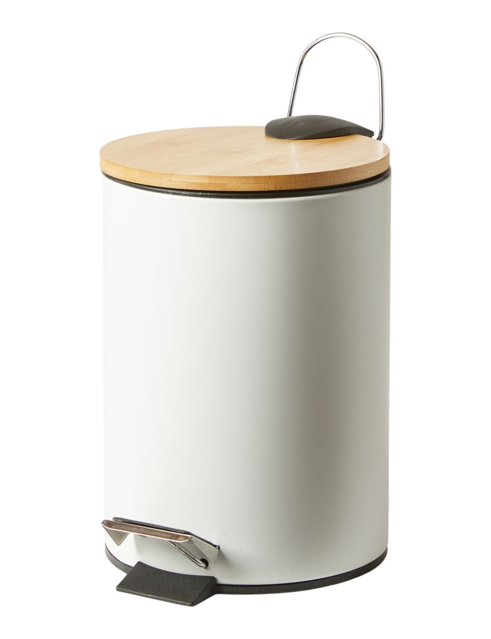 Pedalspand med bambuslåg D20x27,5 cm stål hvid