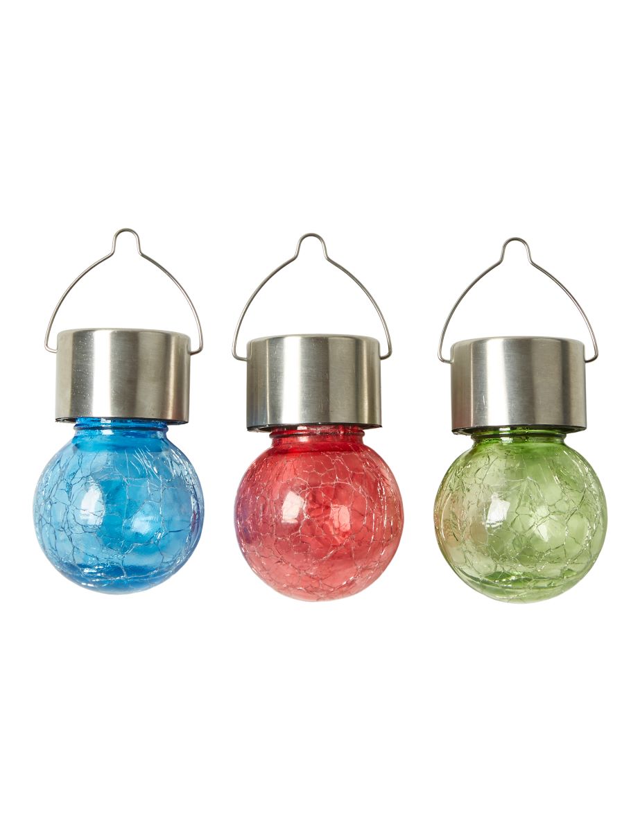 Solarpære til ophæng krakeleret glas farvet 6x9 cm 3 stk.