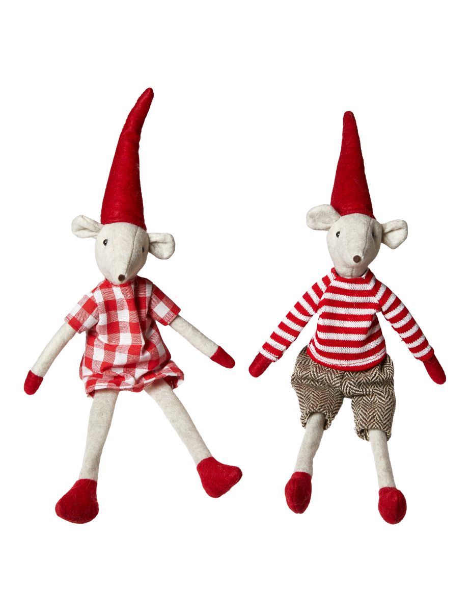 Mus dreng/pige 37 cm. siddende natur/rød