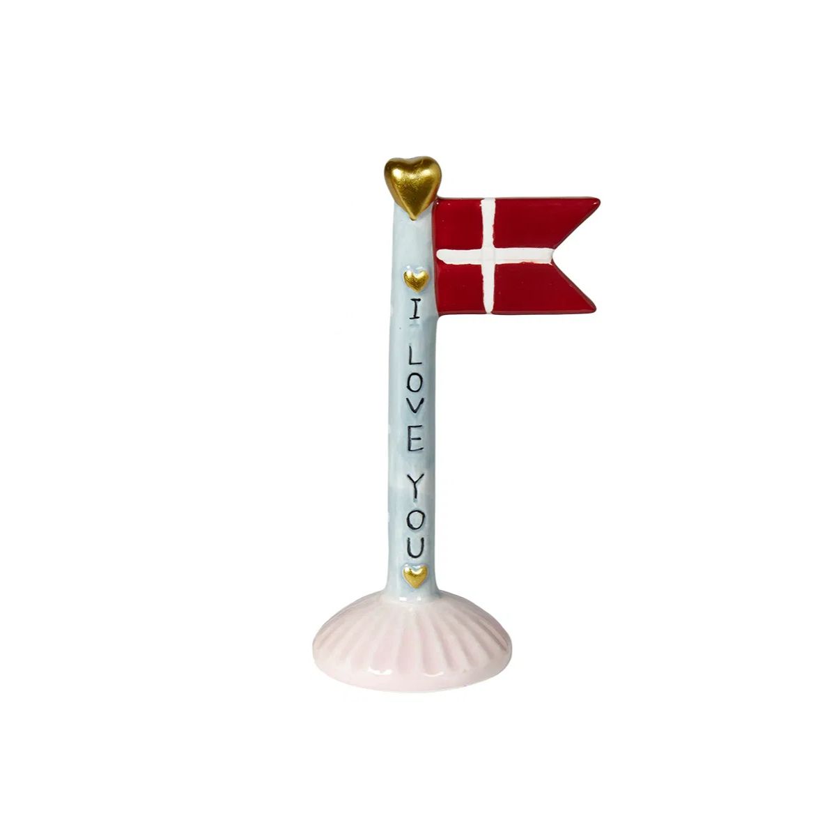 Keramik flag I love you blå/lyserød 14 cm.