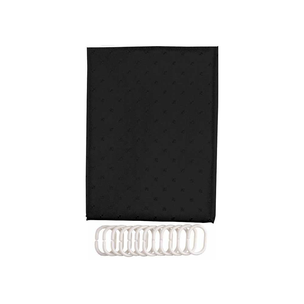 Badeforhæng 180x200 cm tekstil m/ringe sort