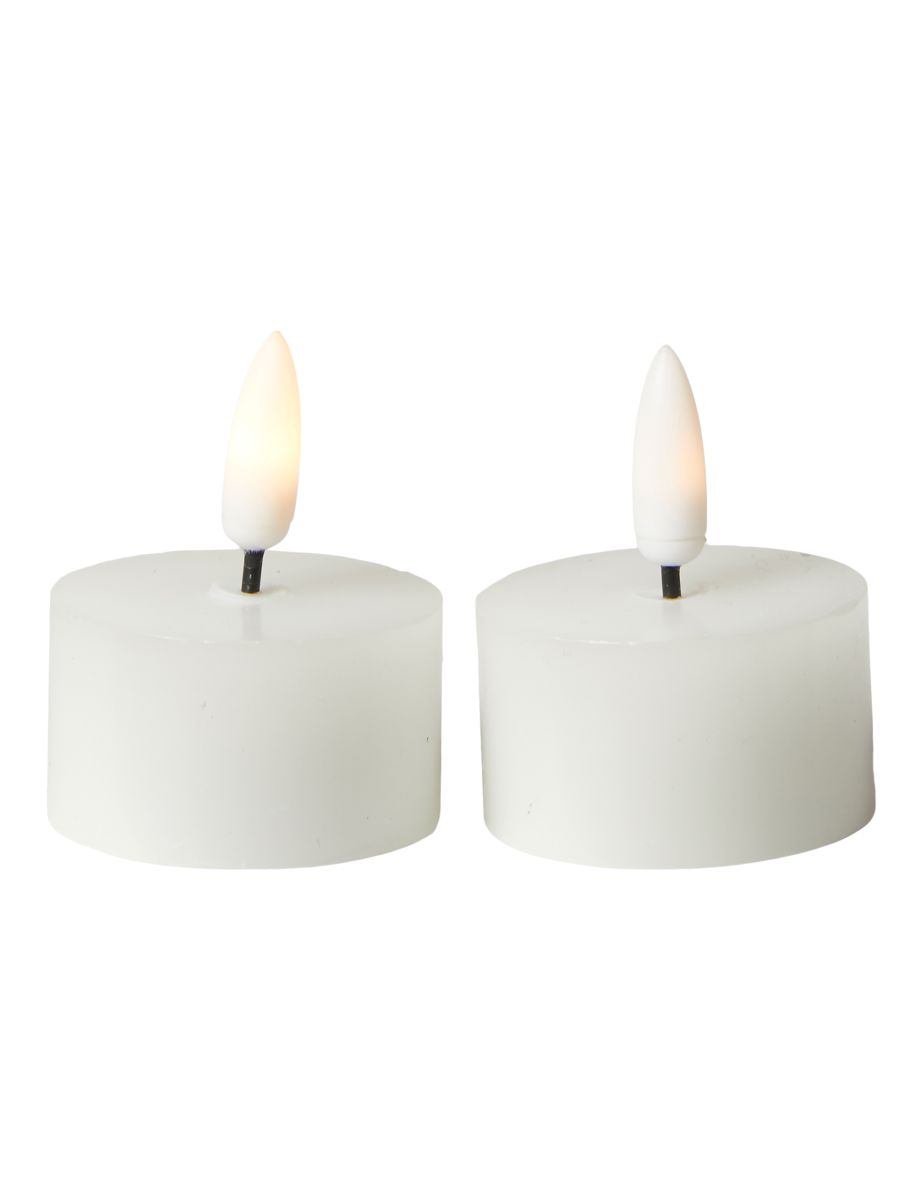 LED fyrfadslys 2 stk. 3D flamme Ø4,3 ON/OFF chip batteri voks hvid