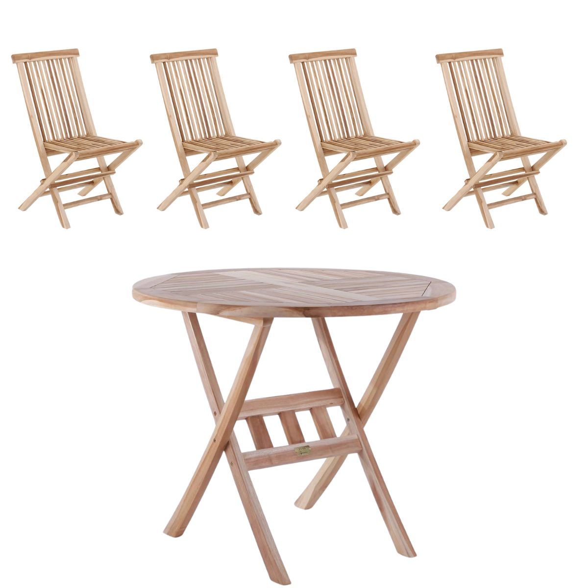 Houston bord Ø90 cm + 4 Houston foldestol i classic teak - Havemøbelsæt