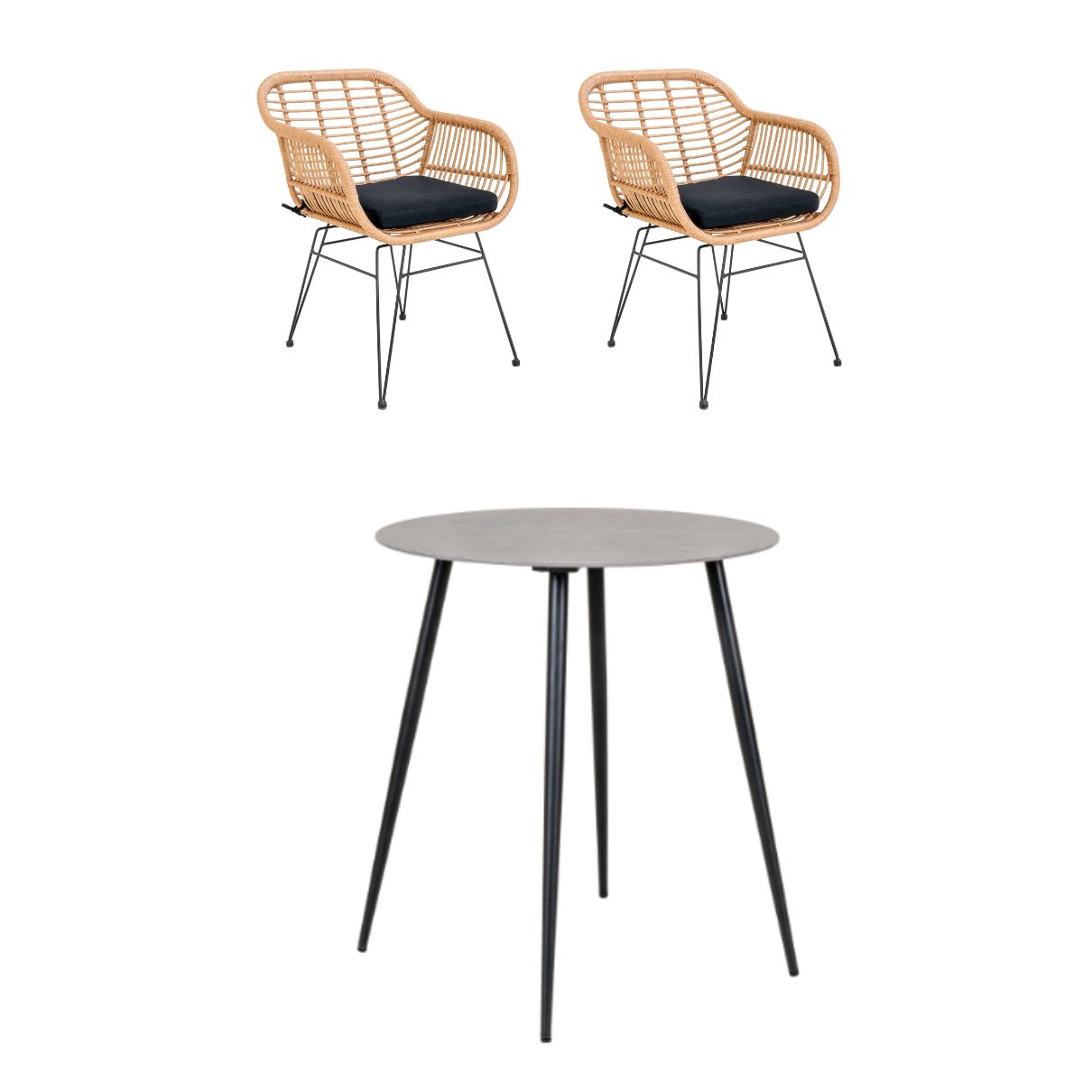 Cafésæt - Lazio  bord Ø 60 cm. og 2 Trieste stole i natur