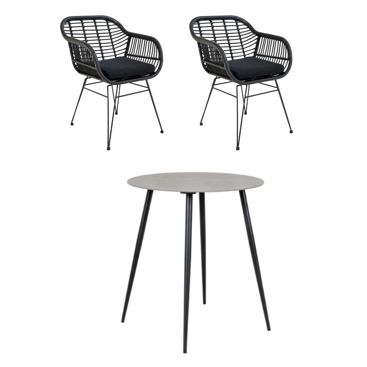 Cafésæt-Lazio bord Ø60 og 2 Trieste stole i sort