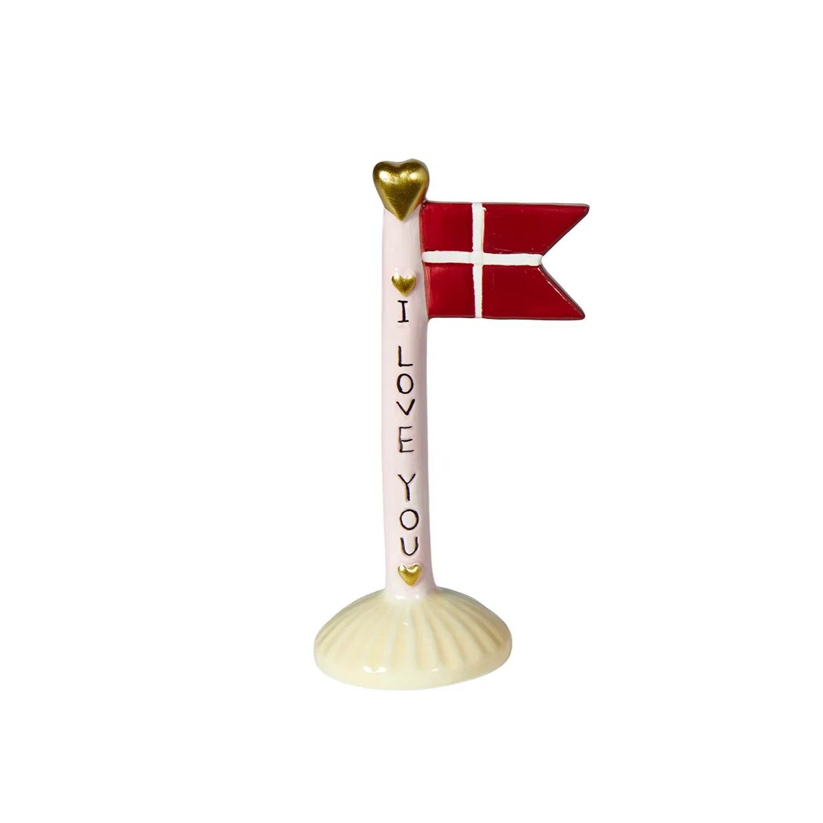 Keramik flag I love you lyserød/gul 14 cm.