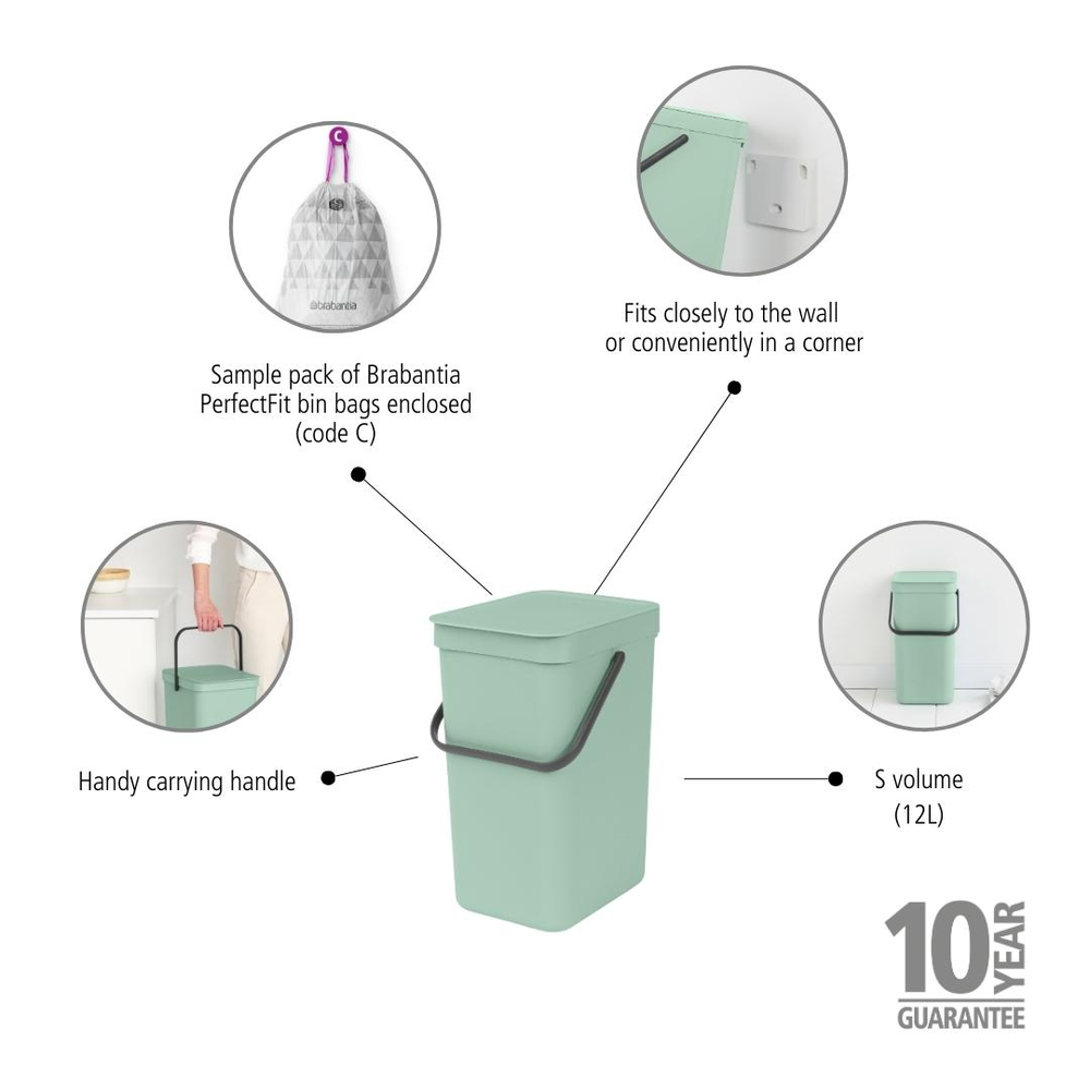 Affaldsspand m/låg sort.kon. 12 ltr. Jade grøn