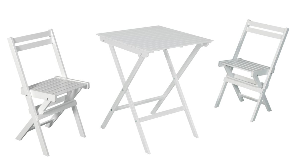 Carlo Cafesæt 2 stole og bord akacietræ hvid