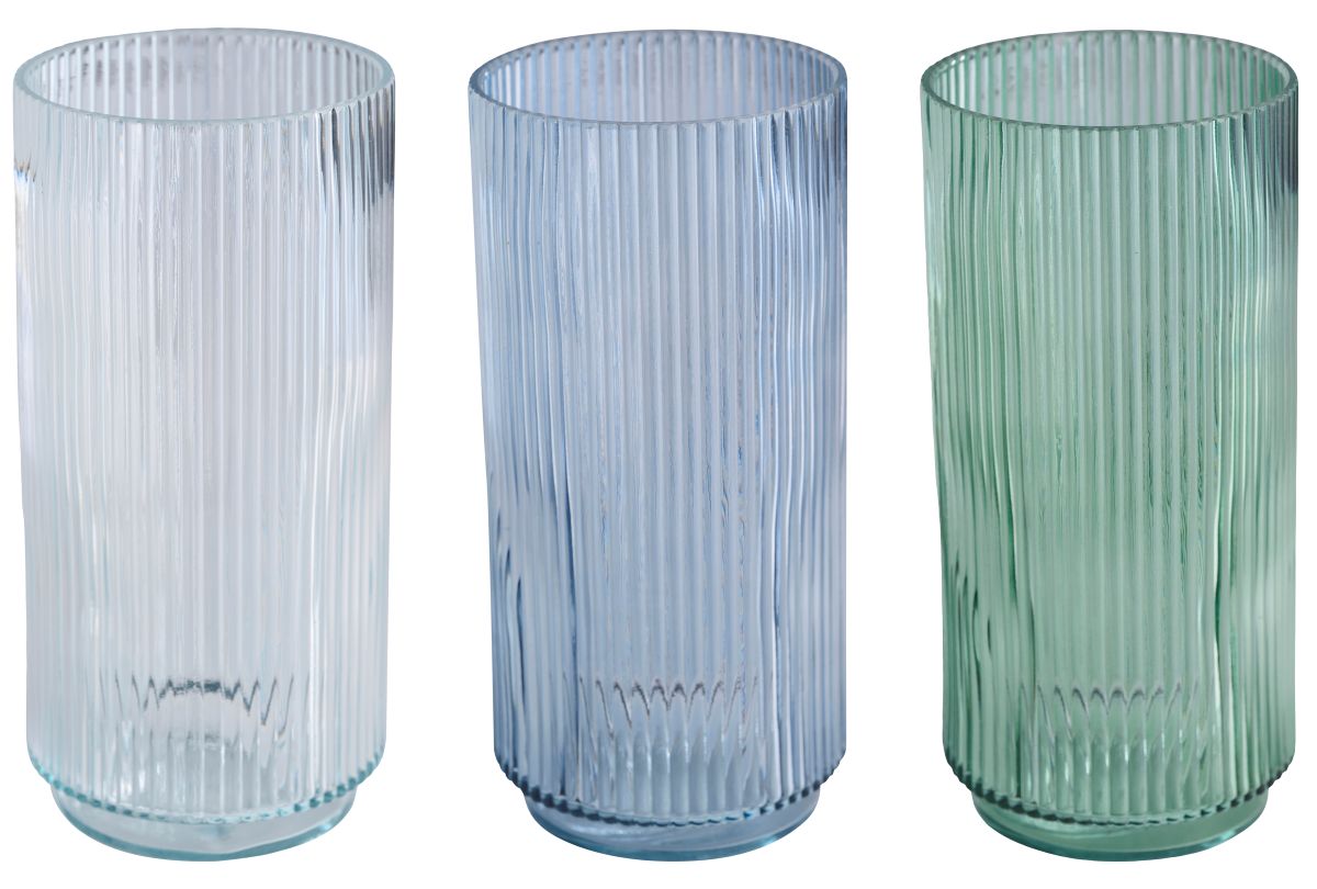 Flora Vase Rillet glas 12 x 25 cm assorteret