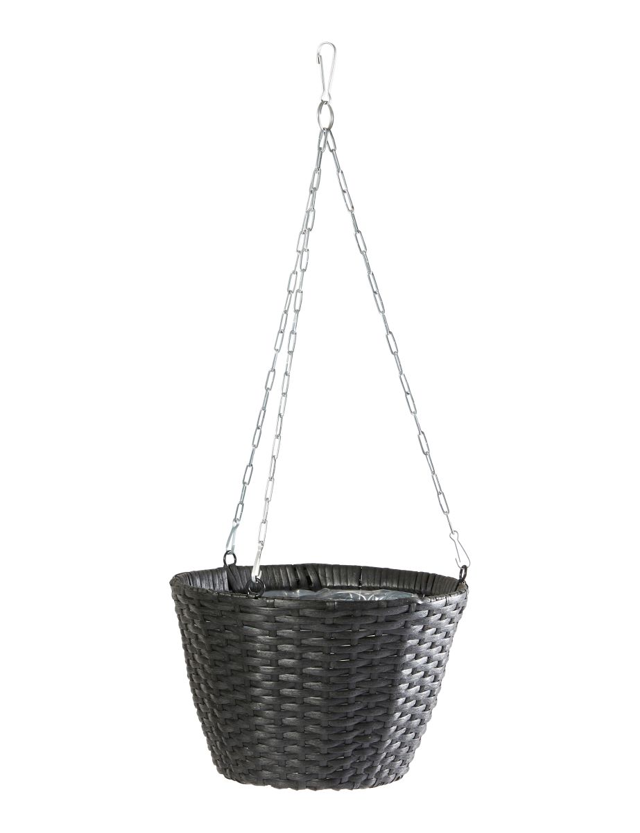 Hængeampel polyrattan flet sort 25x18 cm
