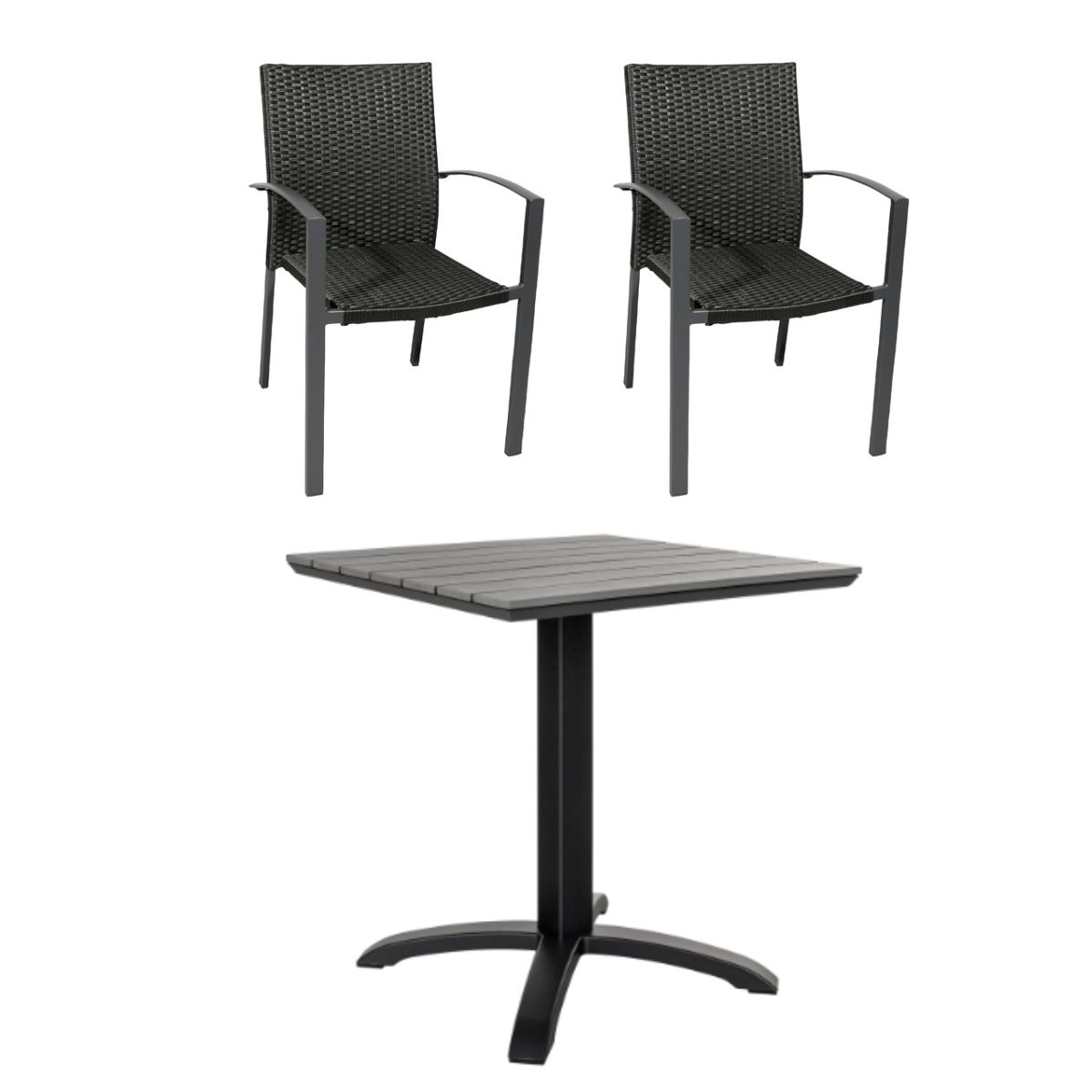 Cafésæt-Chicago bord 70x70 cm. Artwood og 2 Nevada stabelstole sort