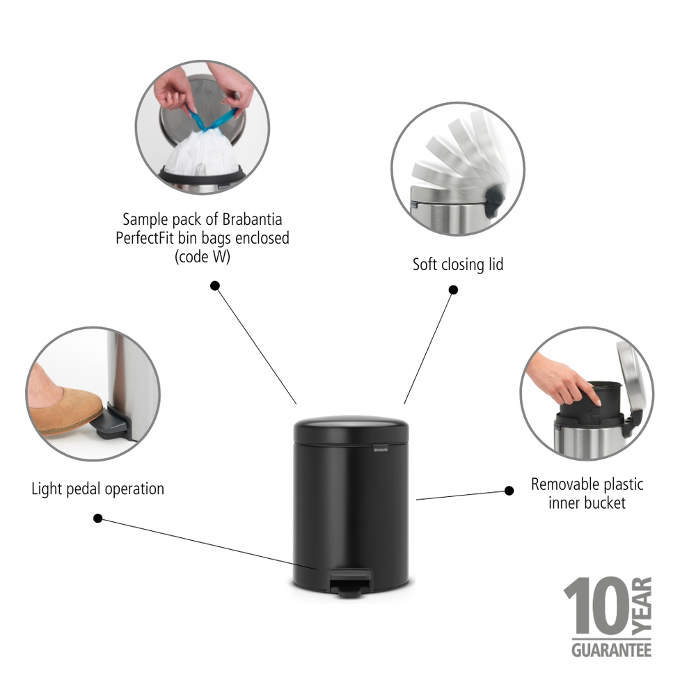 NewIcon Pedalspand 5 L mat sort