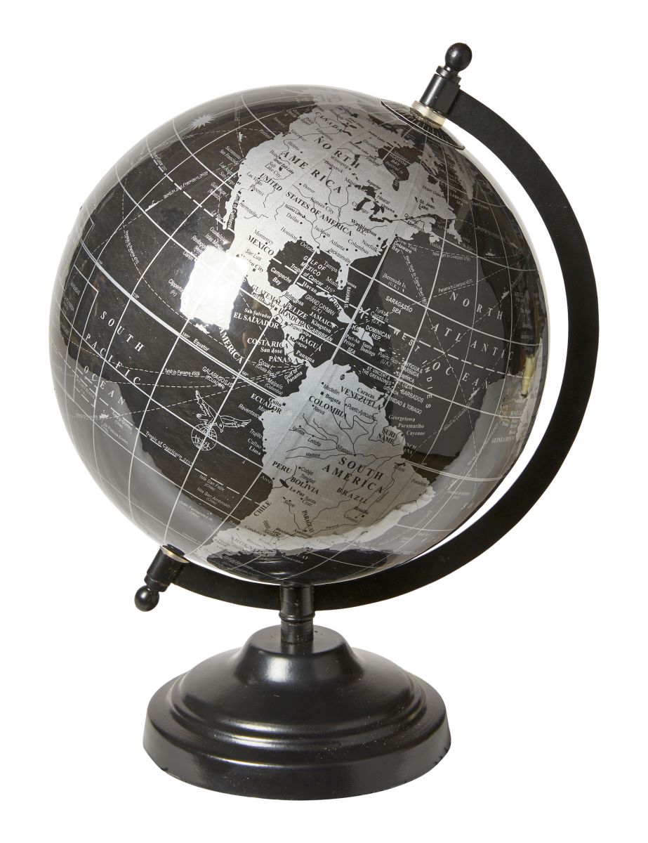 Globus Ø20 cm. sort metal fod sort/hvid